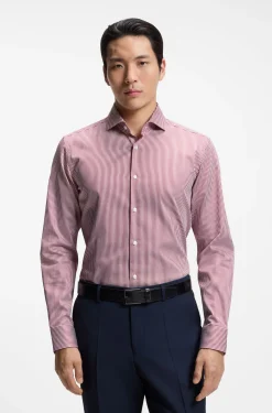 Slim-Fit Hemd aus gestreifter Stretch-Baumwolle mit bügelleichtem Finish