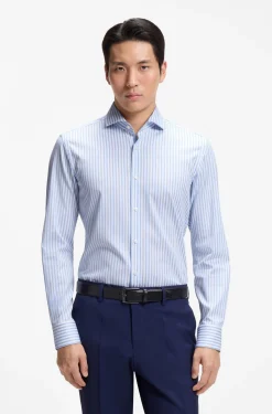 Slim-Fit Hemd aus gestreifter Stretch-Baumwolle mit bügelleichtem Finish