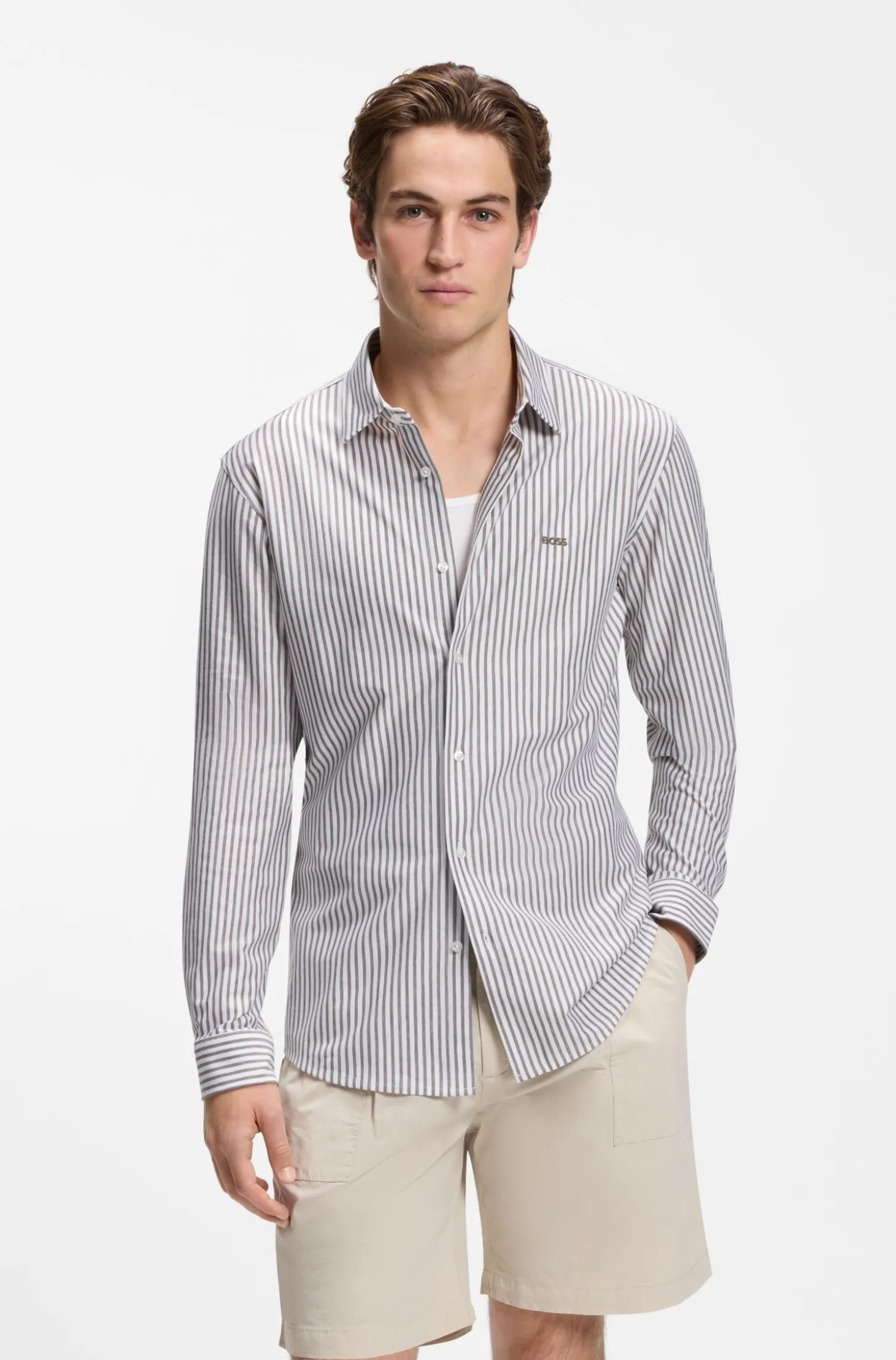 Slim-Fit Hemd aus meliertem Baumwoll-Jersey