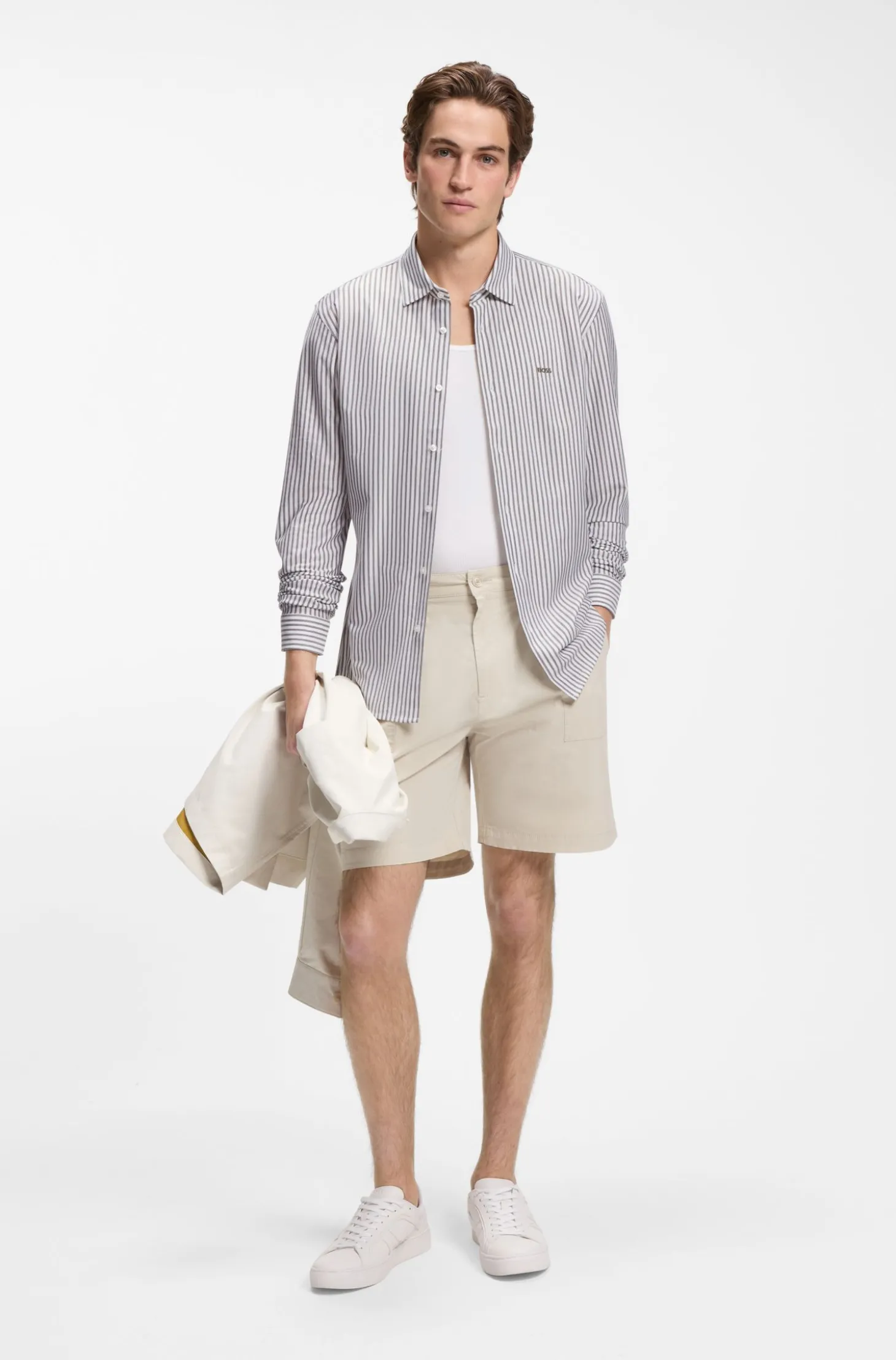 Slim-Fit Hemd aus meliertem Baumwoll-Jersey