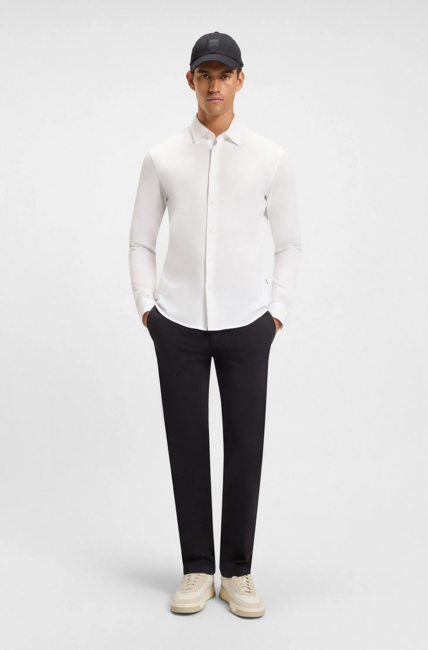 Slim-Fit Hemd aus meliertem Baumwoll-Jersey