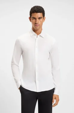 Slim-Fit Hemd aus meliertem Baumwoll-Jersey