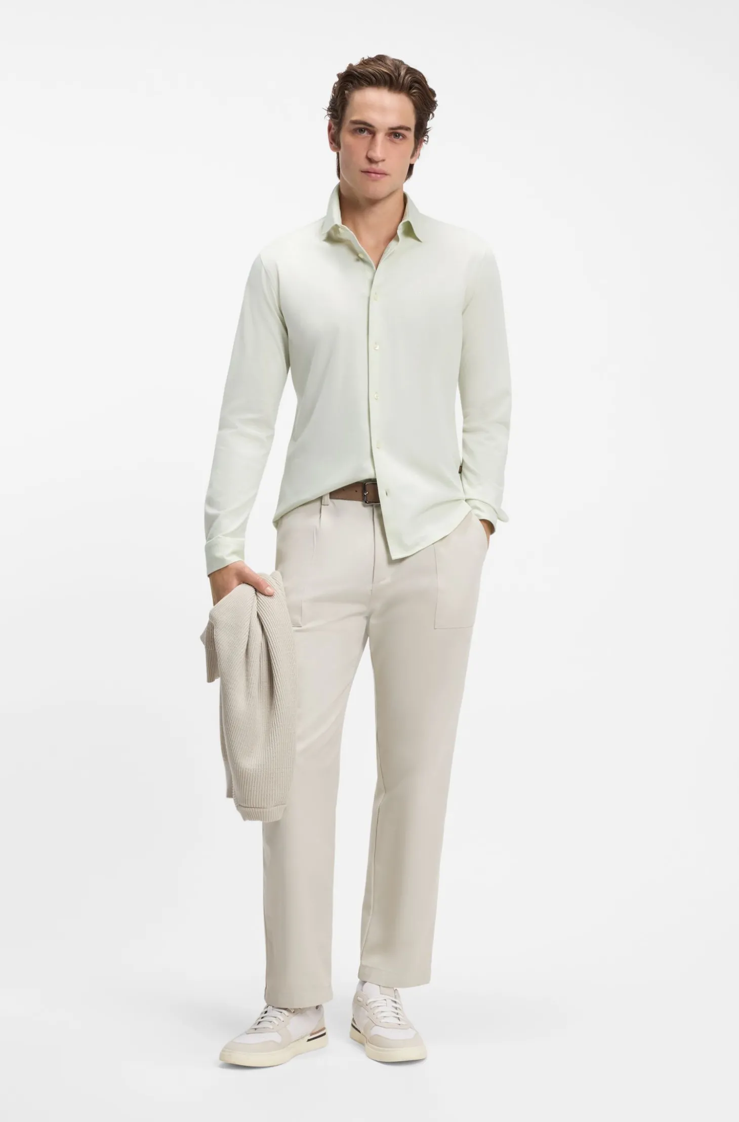 Slim-Fit Hemd aus meliertem Baumwoll-Jersey