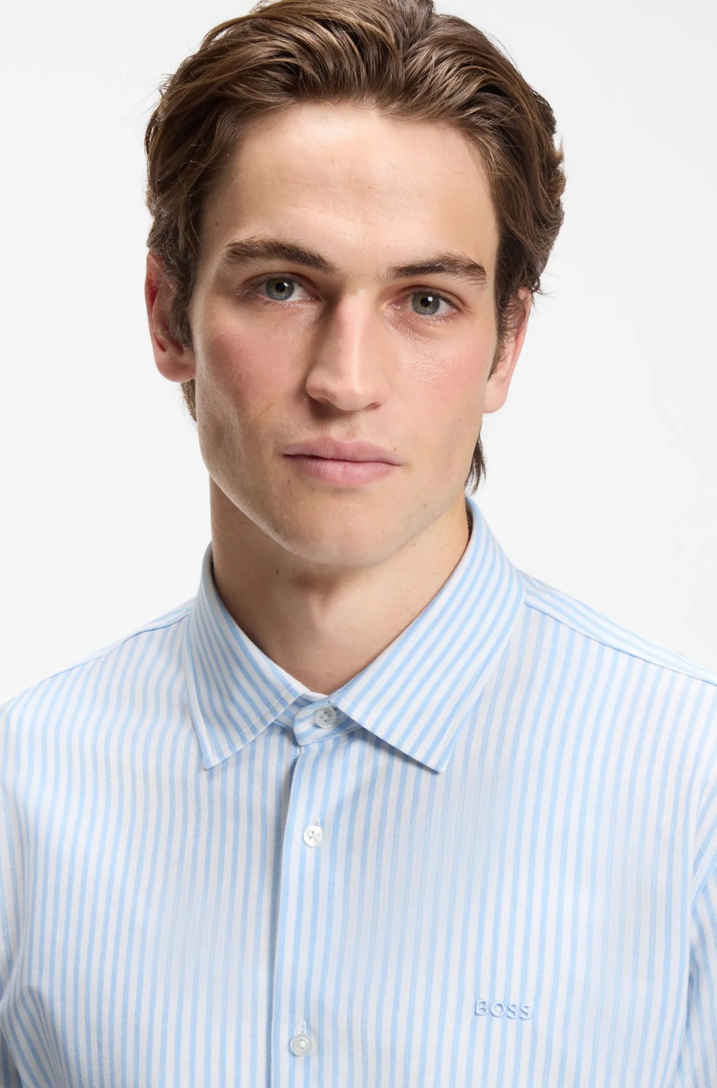 Slim-Fit Hemd aus meliertem Baumwoll-Jersey