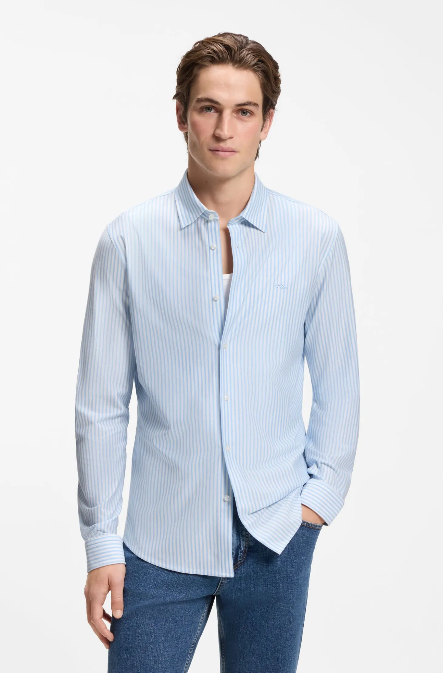 Slim-Fit Hemd aus meliertem Baumwoll-Jersey
