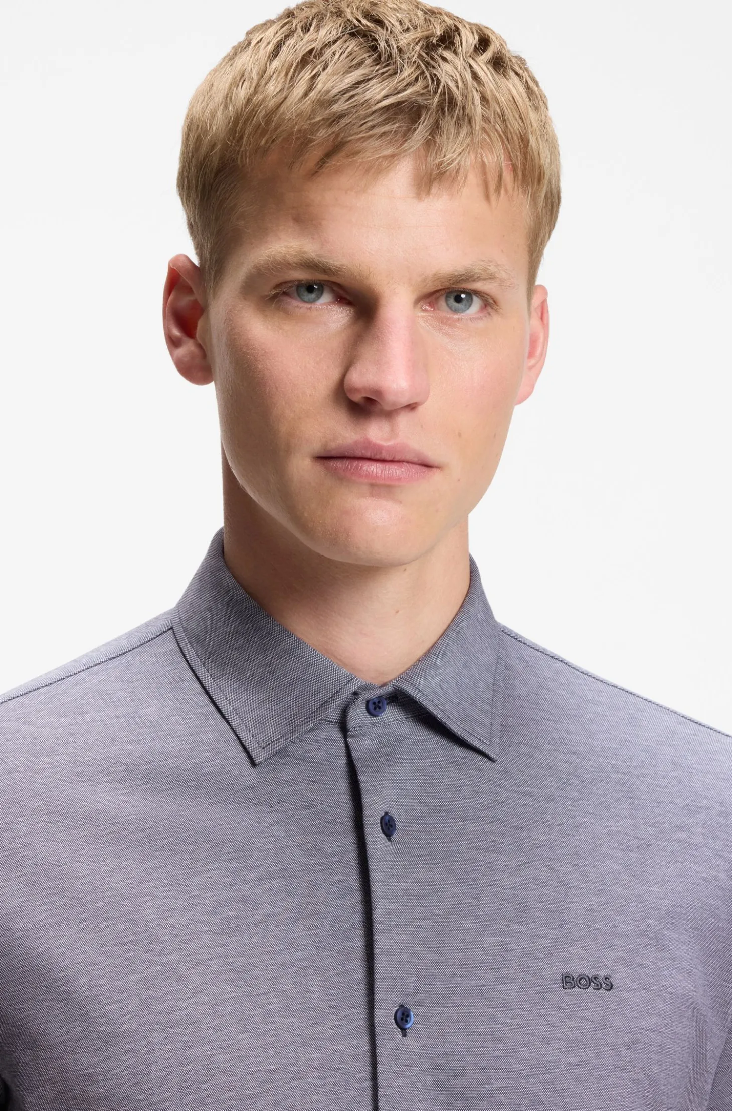 Slim-Fit Hemd aus meliertem Baumwoll-Jersey