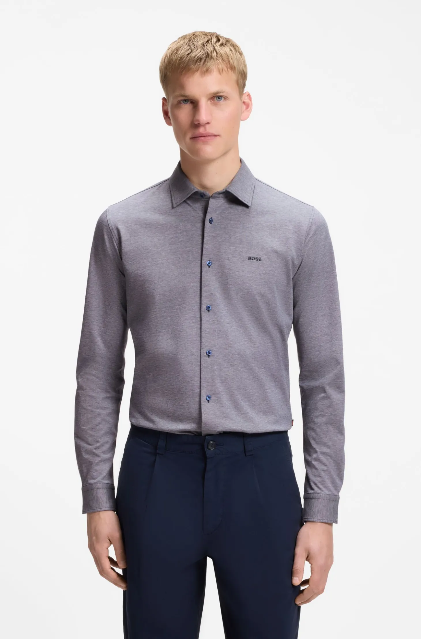 Slim-Fit Hemd aus meliertem Baumwoll-Jersey