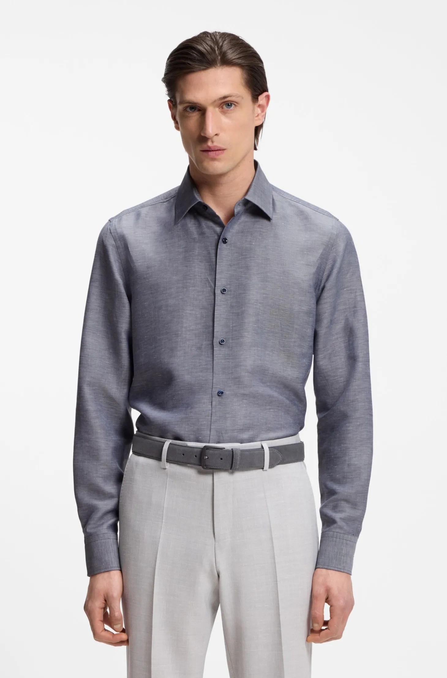 Slim-Fit Hemd aus Twill aus einem Leinen-Mix