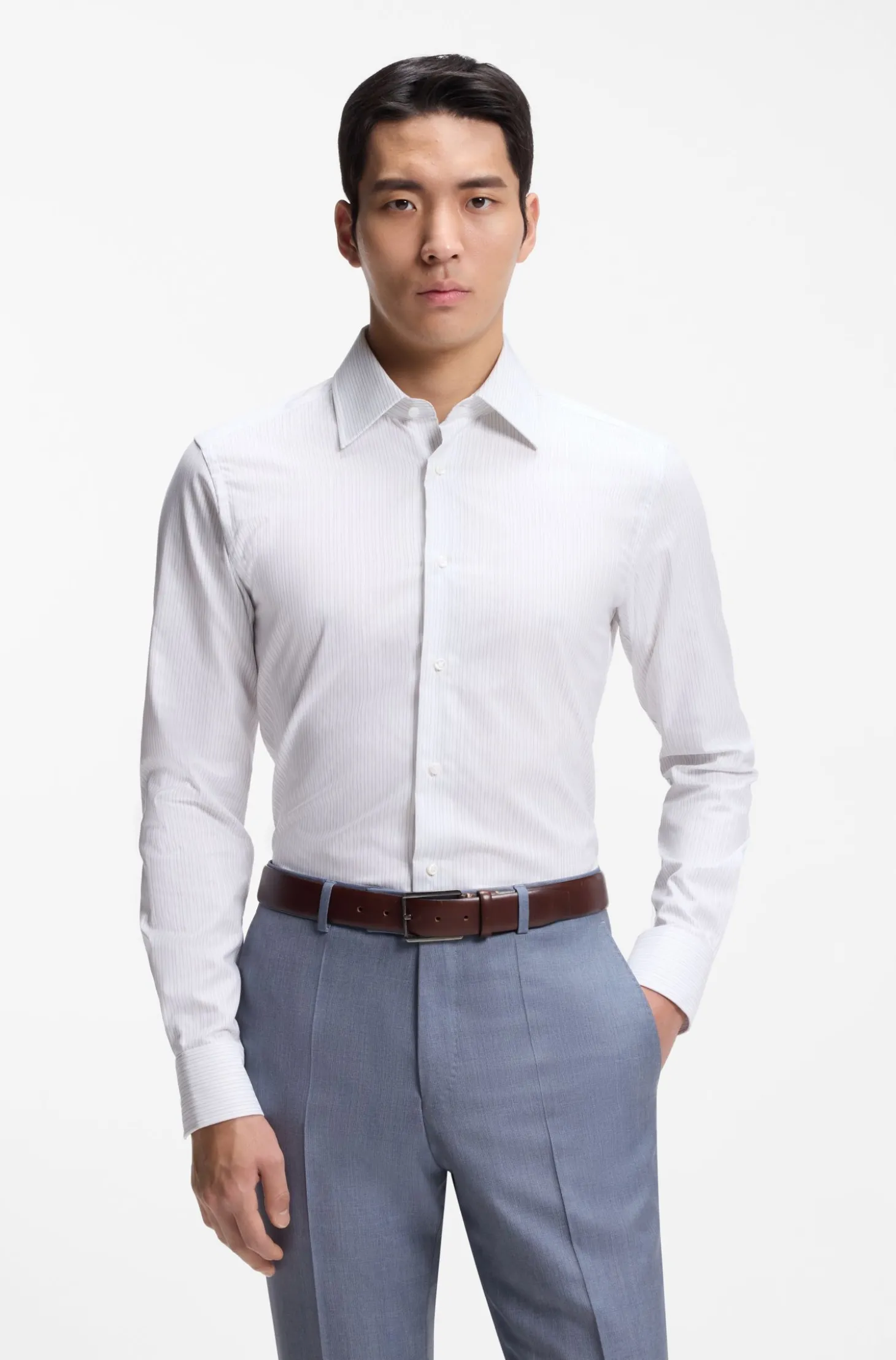 Slim-Fit Hemd mit Streifen aus in Italien gefertigter Baumwolle