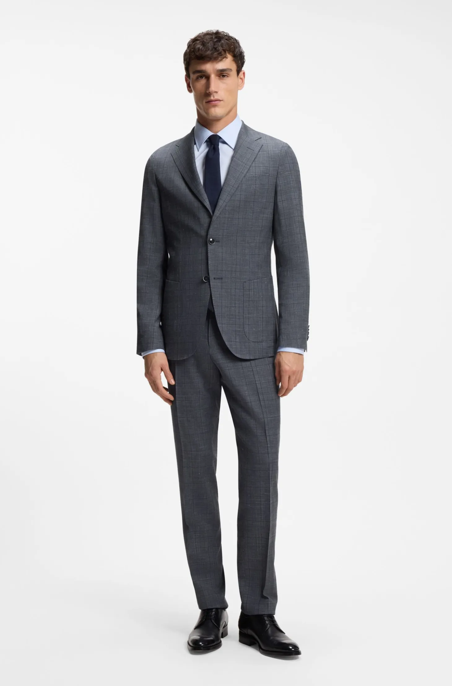Slim-Fit Hose aus Schurwoll-Mix mit Seide und Leinen