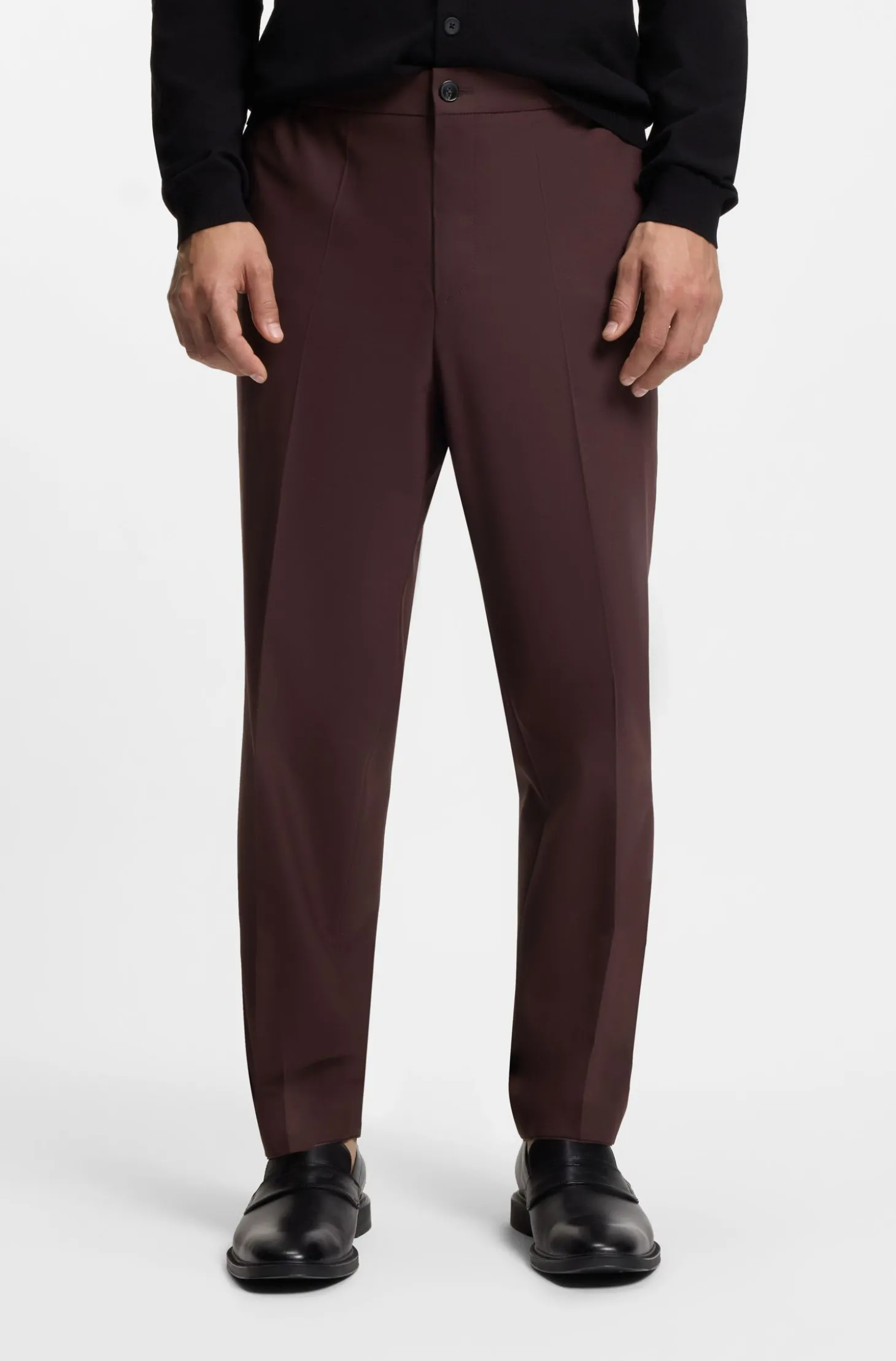 Slim-Fit Hose aus Woll-Mix mit Popeline-Struktur
