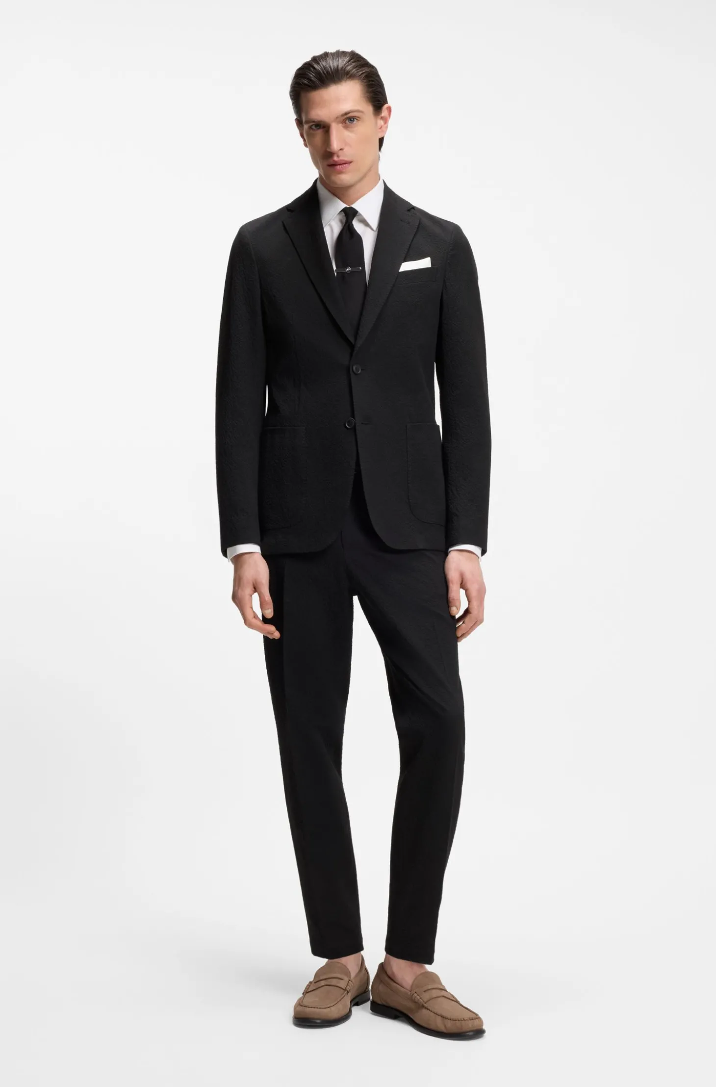 Slim-Fit Jacke aus elastischem Baumwoll-Seersucker