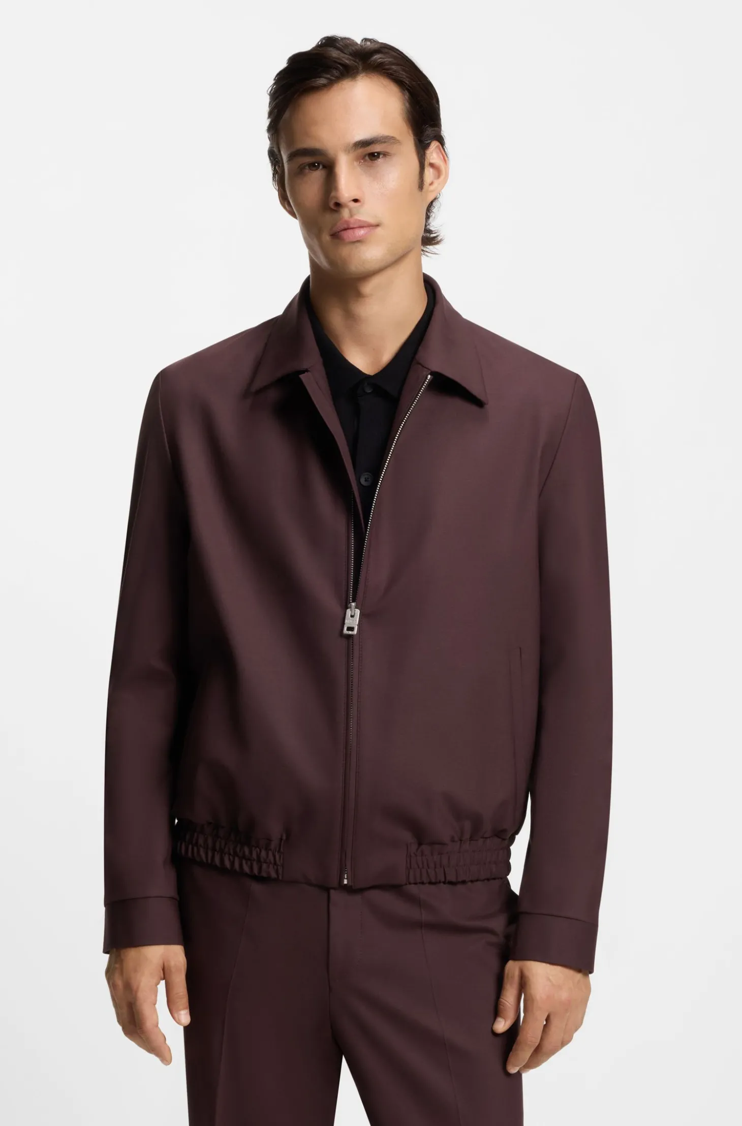 Slim-Fit Jacke aus Woll-Mix mit Popeline-Struktur