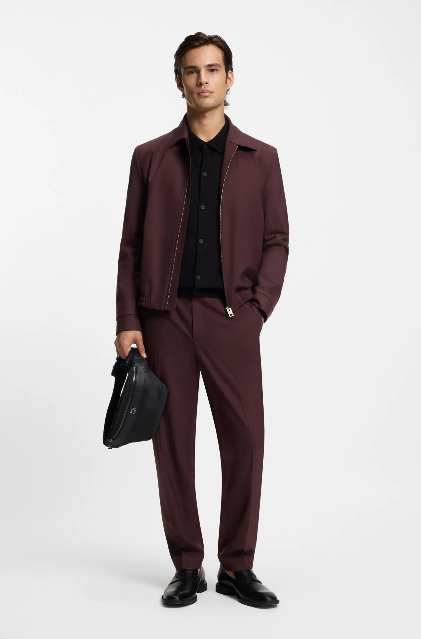 Slim-Fit Jacke aus Woll-Mix mit Popeline-Struktur