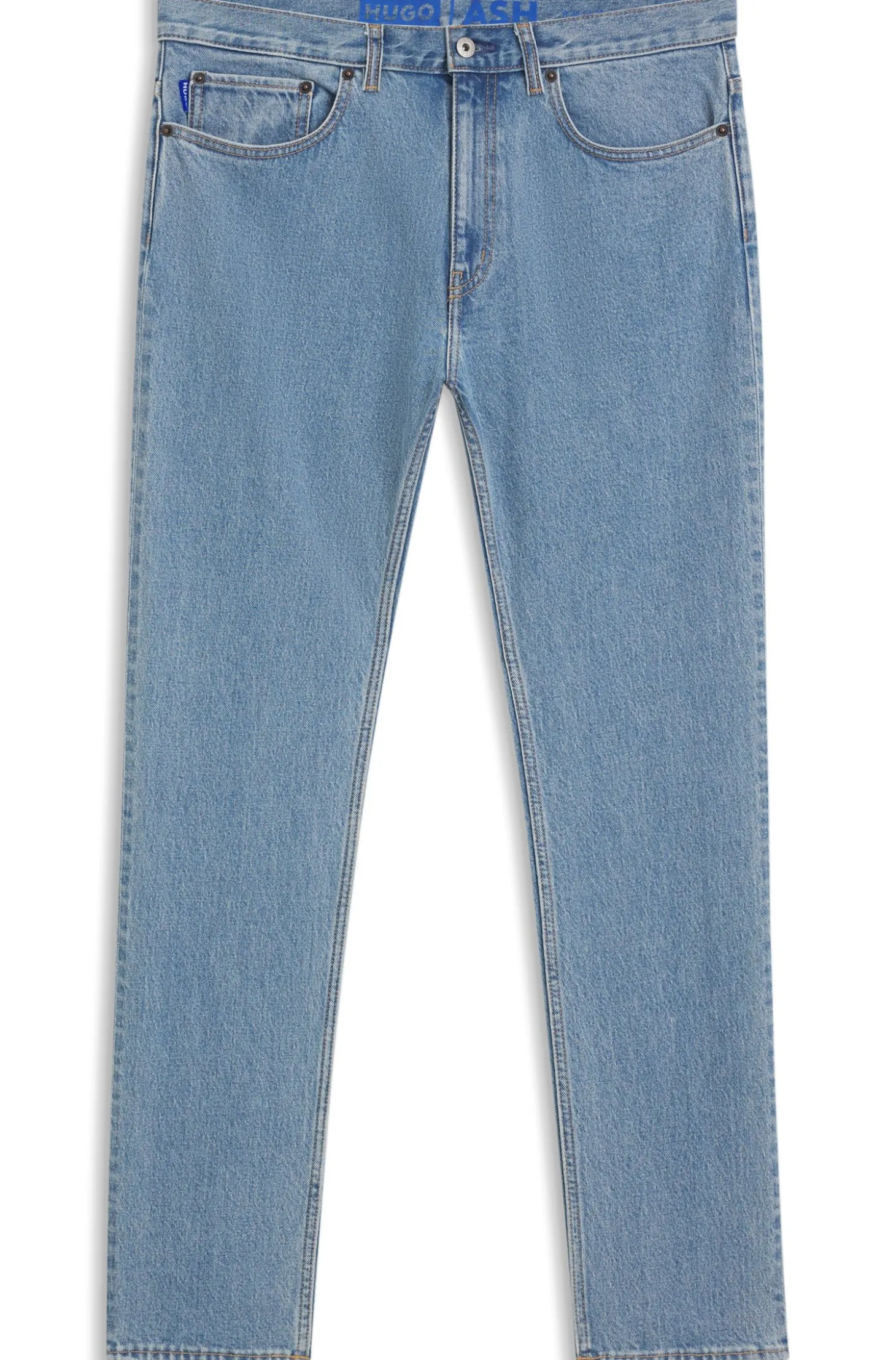 Slim-Fit Jeans aus blauem Stretch-Denim mit Vintage-Waschung