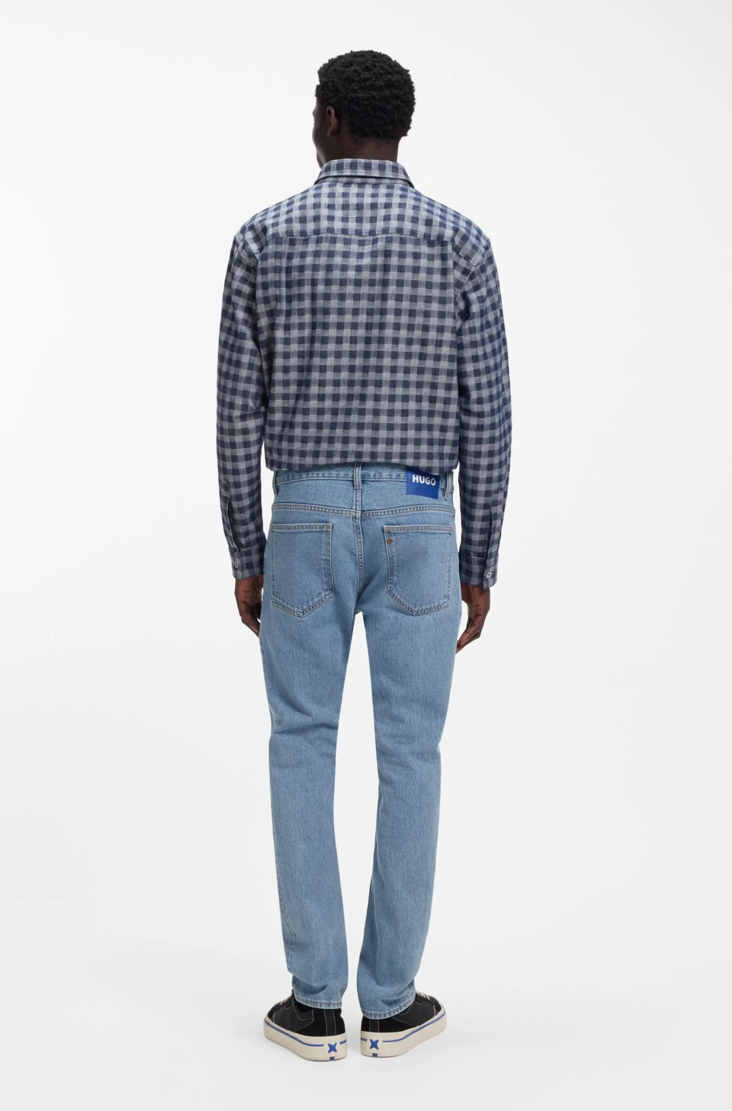 Slim-Fit Jeans aus blauem Stretch-Denim mit Vintage-Waschung