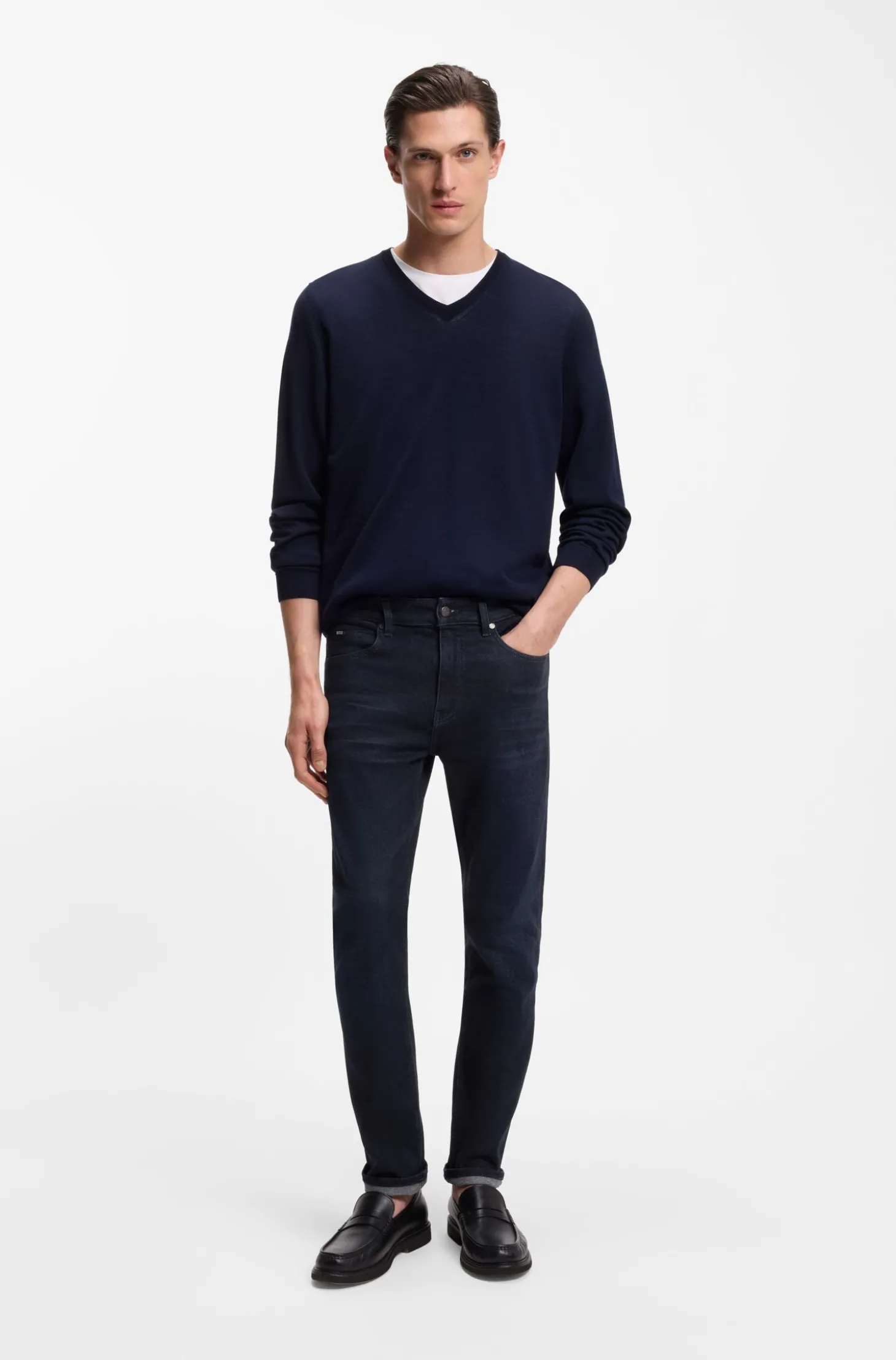 Slim-Fit Jeans aus dunkelblauem Stretch-Denim