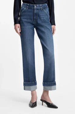 Slim-Fit Jeans aus indigoblauem Stretch-Denim mit umgeschlagenen Hosensäumen