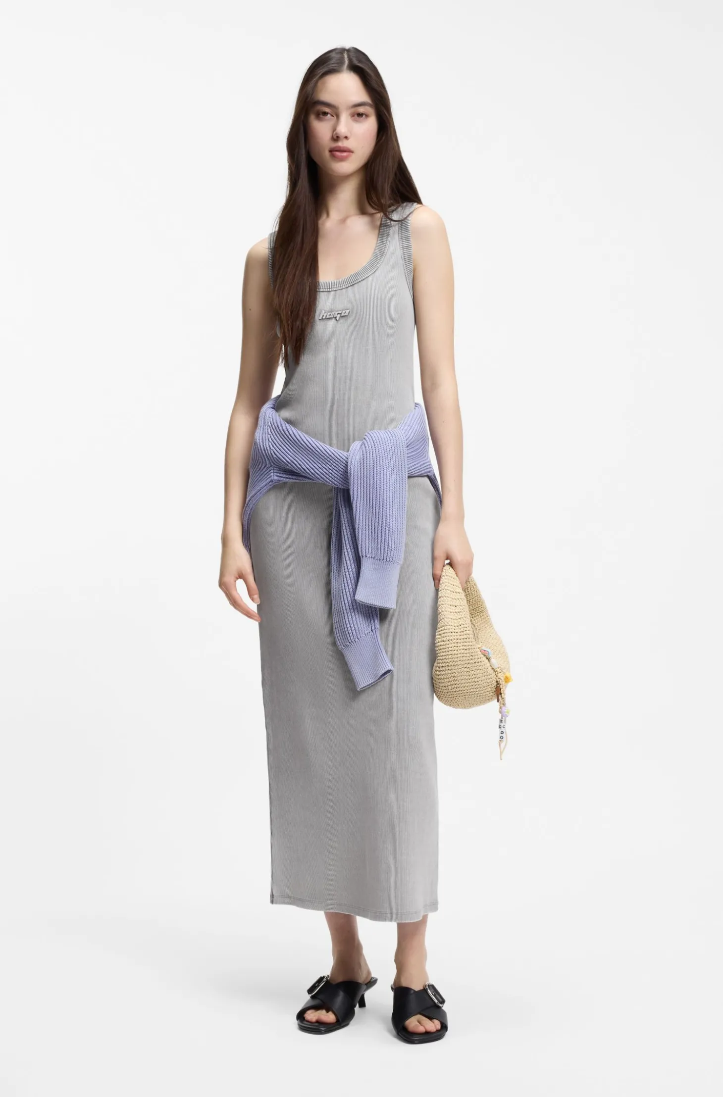 Slim-Fit Kleid aus Stretch-Baumwolle mit geprägtem Logo