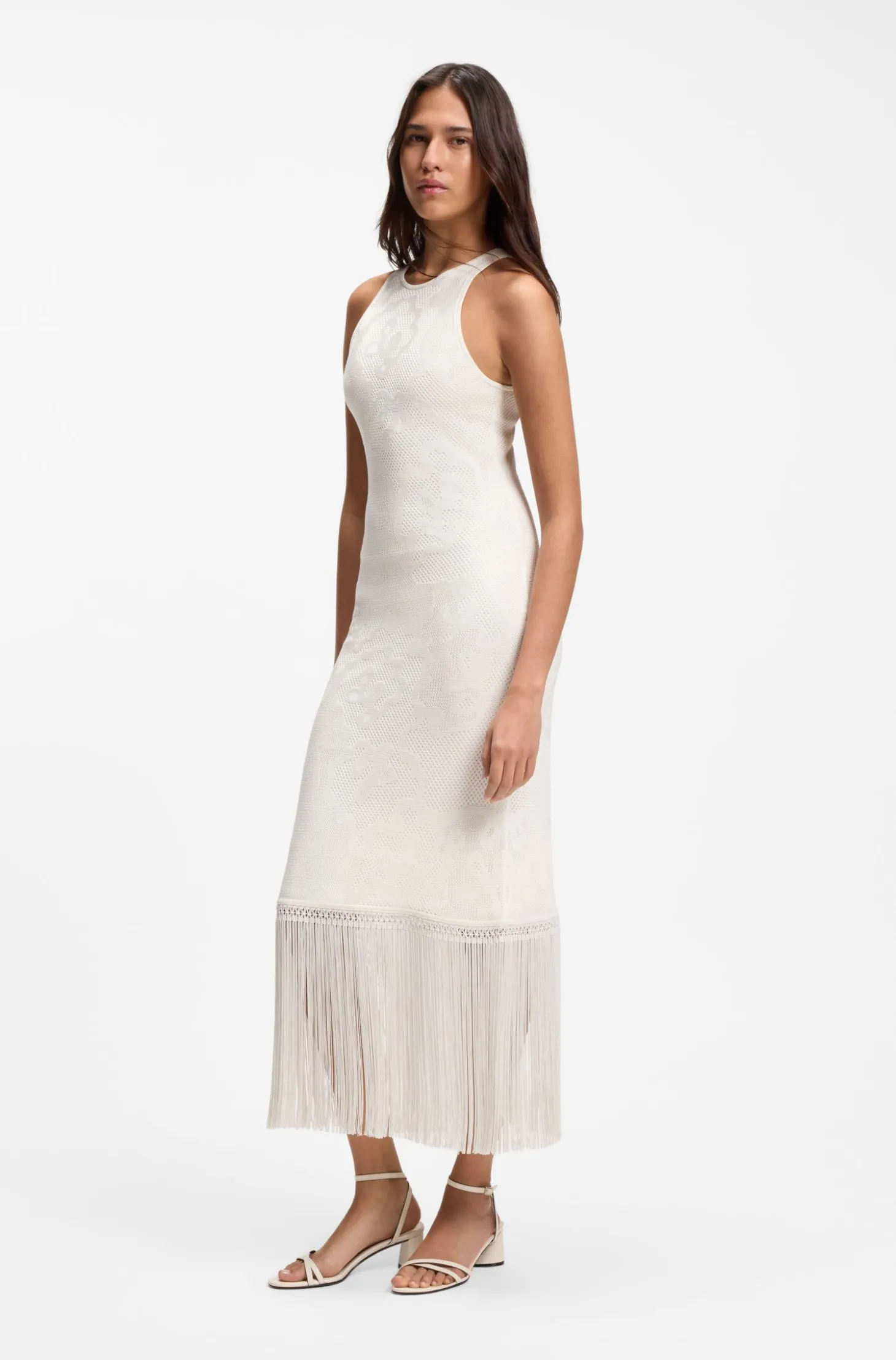 Slim-Fit Kleid mit floralem Muster und Fransen-Saum