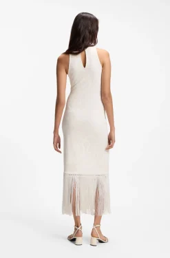 Slim-Fit Kleid mit floralem Muster und Fransen-Saum