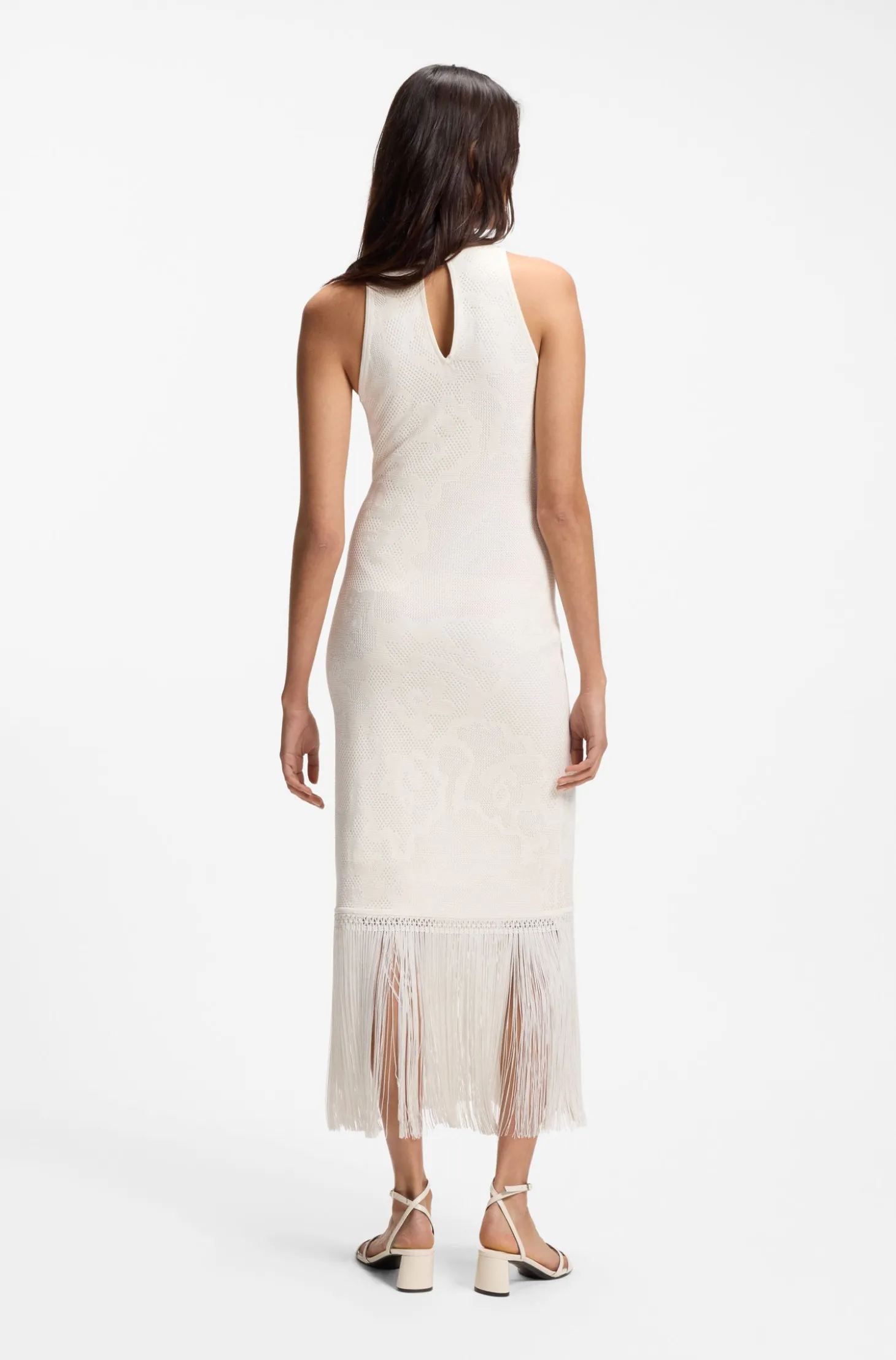 Slim-Fit Kleid mit floralem Muster und Fransen-Saum