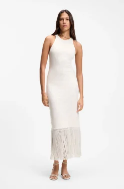 Slim-Fit Kleid mit floralem Muster und Fransen-Saum