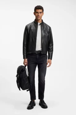 Slim-Fit Lederjacke mit Biker-Details