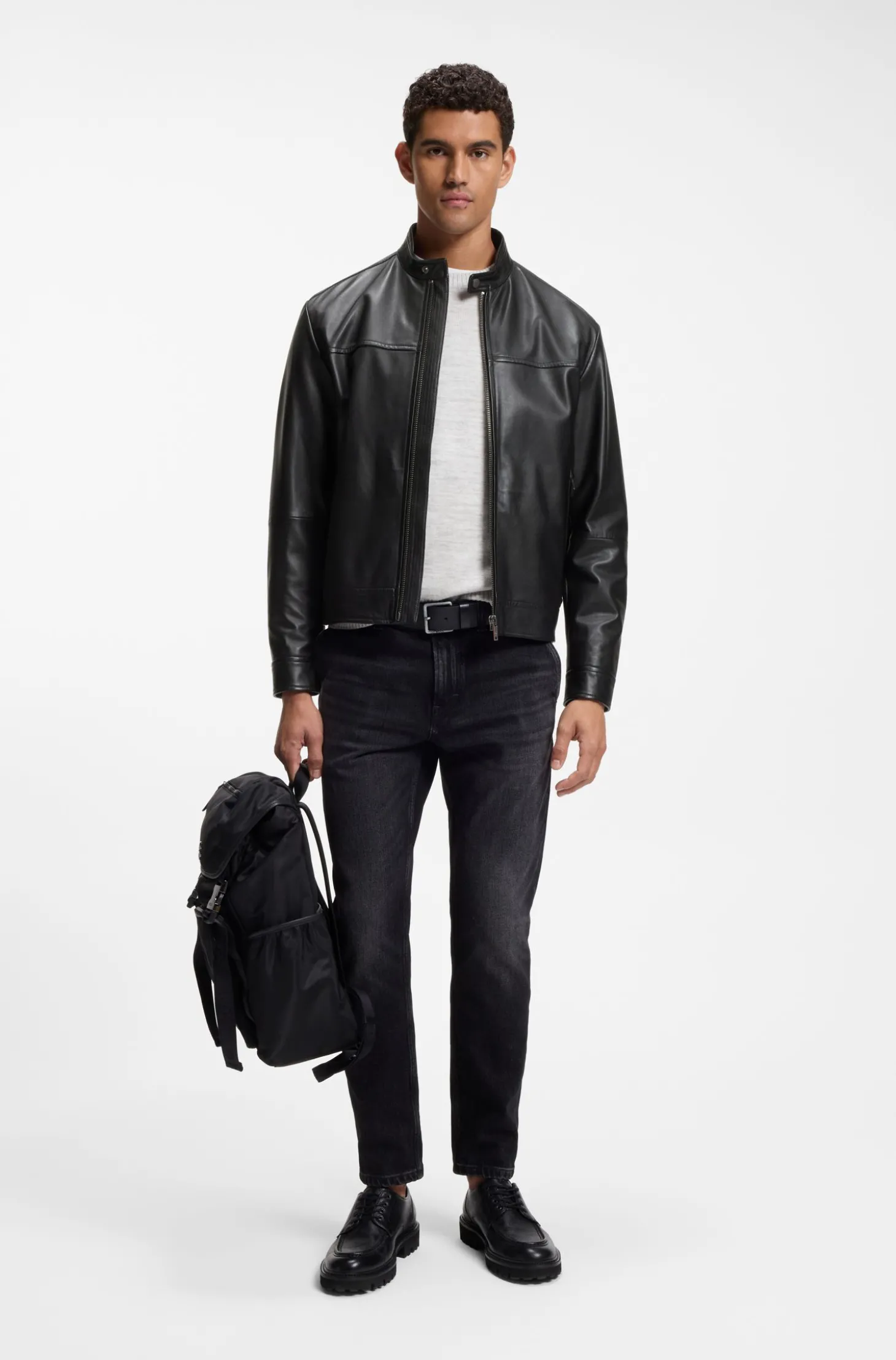Slim-Fit Lederjacke mit Biker-Details