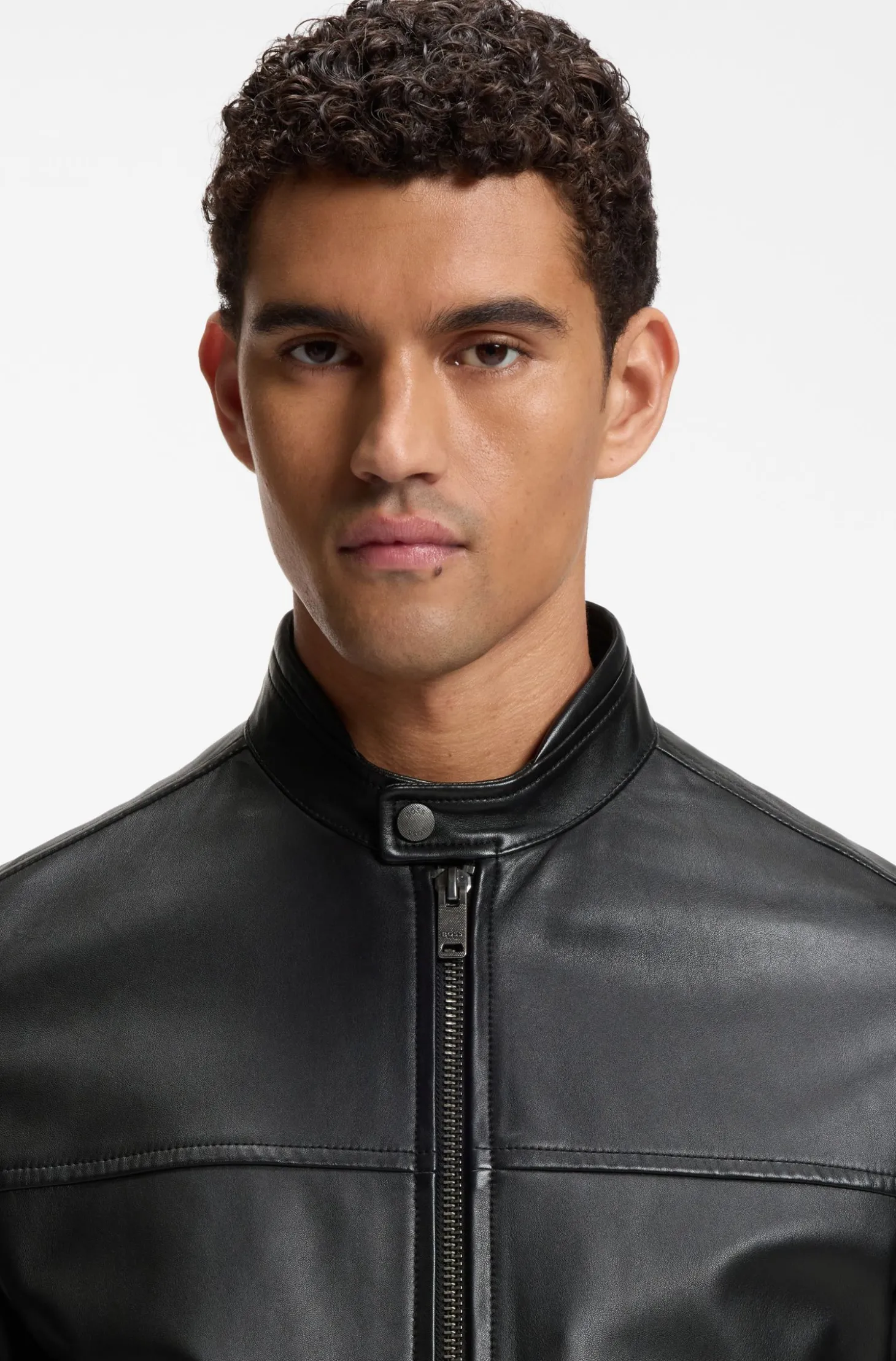 Slim-Fit Lederjacke mit Biker-Details