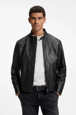 Slim-Fit Lederjacke mit Biker-Details