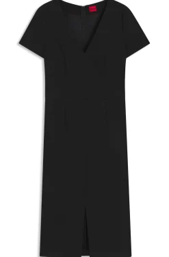 Slim-Fit Midikleid aus Stretch-Gewebe mit V-Ausschnitt
