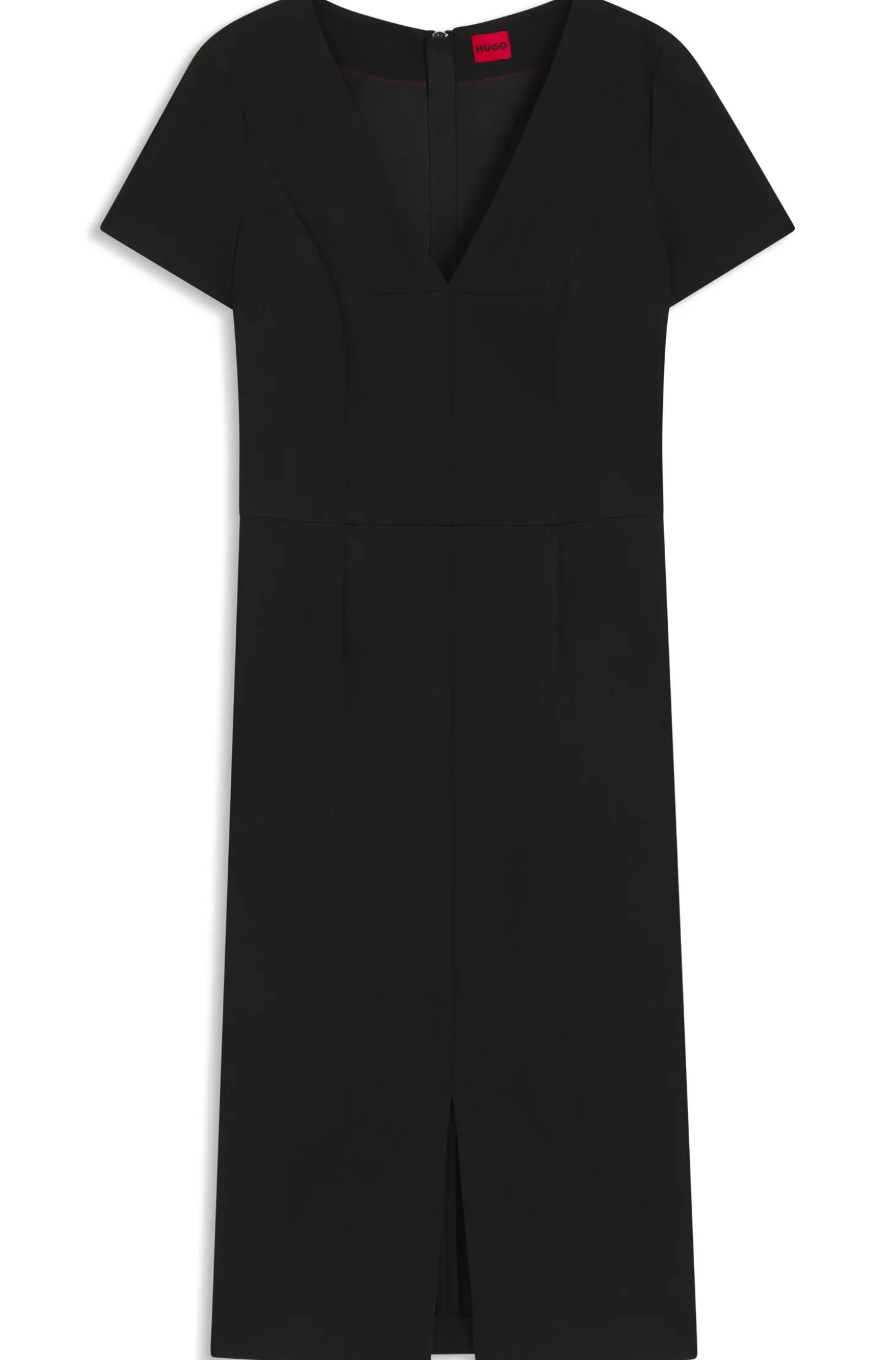 Slim-Fit Midikleid aus Stretch-Gewebe mit V-Ausschnitt