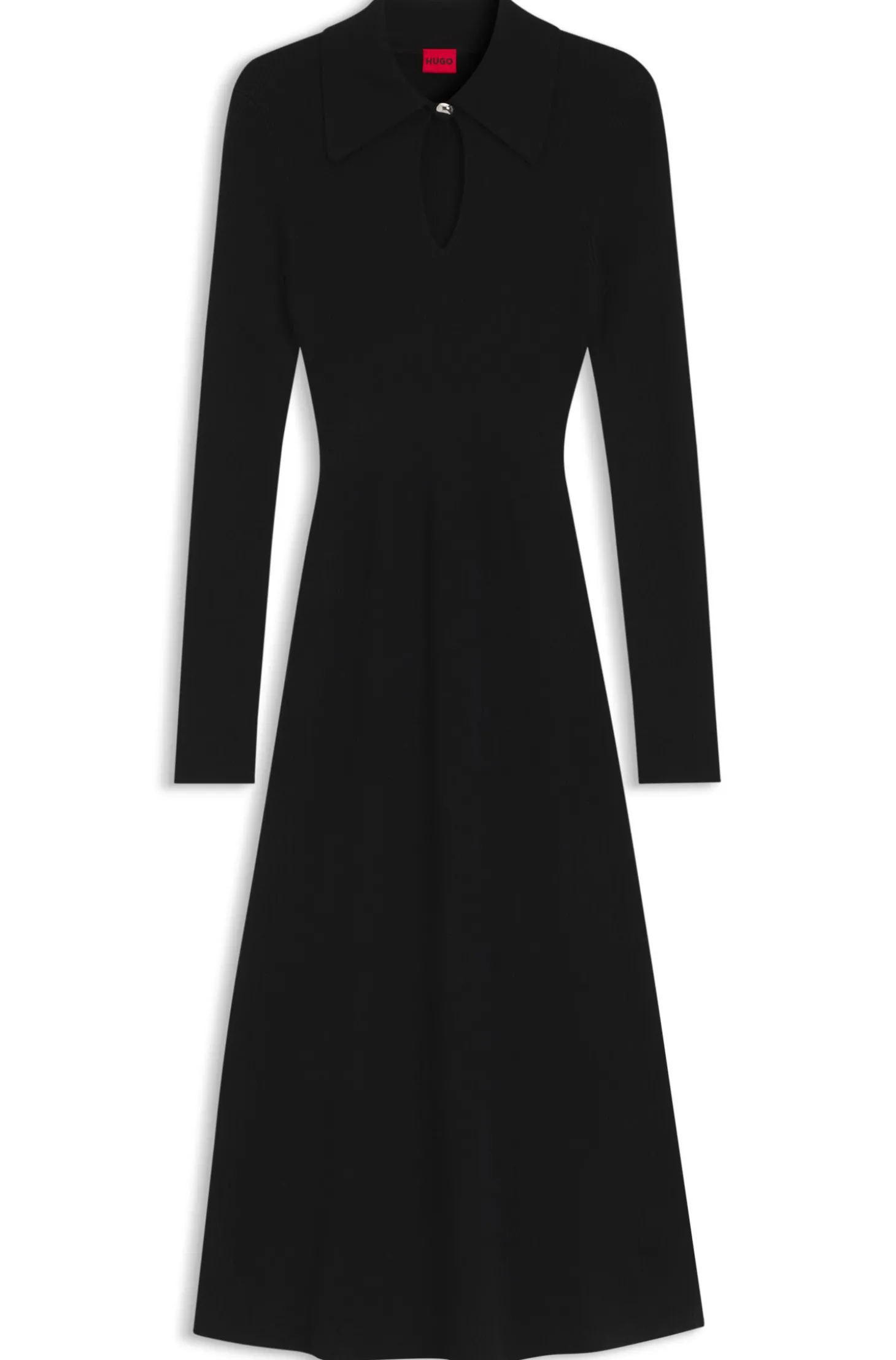 Slim-Fit Midikleid mit Polokragen und Schlüsselloch-Ausschnitt