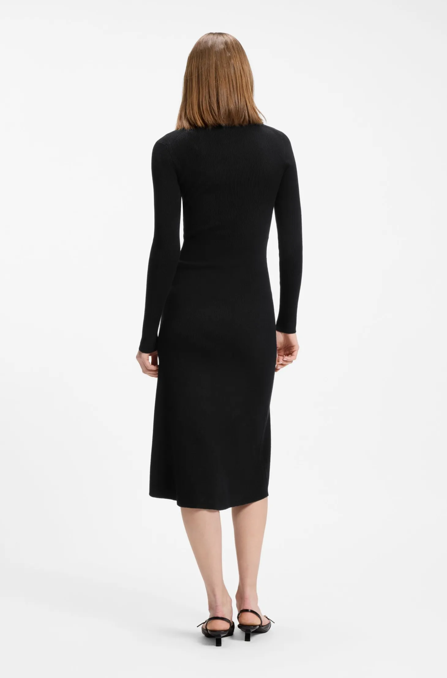 Slim-Fit Midikleid mit Polokragen und Schlüsselloch-Ausschnitt
