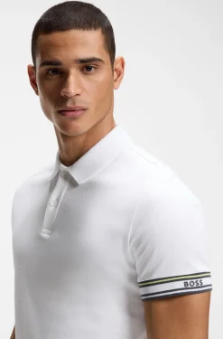 Slim-Fit Poloshirt aus Baumwolle mit gestreiften Ärmelbündchen
