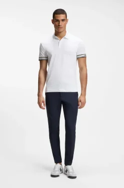 Slim-Fit Poloshirt aus Baumwolle mit gestreiften Ärmelbündchen