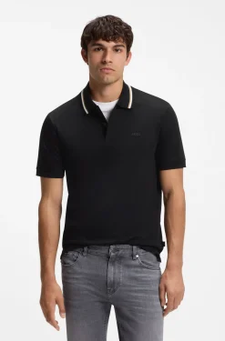 Slim-Fit Poloshirt aus Baumwolle mit gestreiftem Kragen