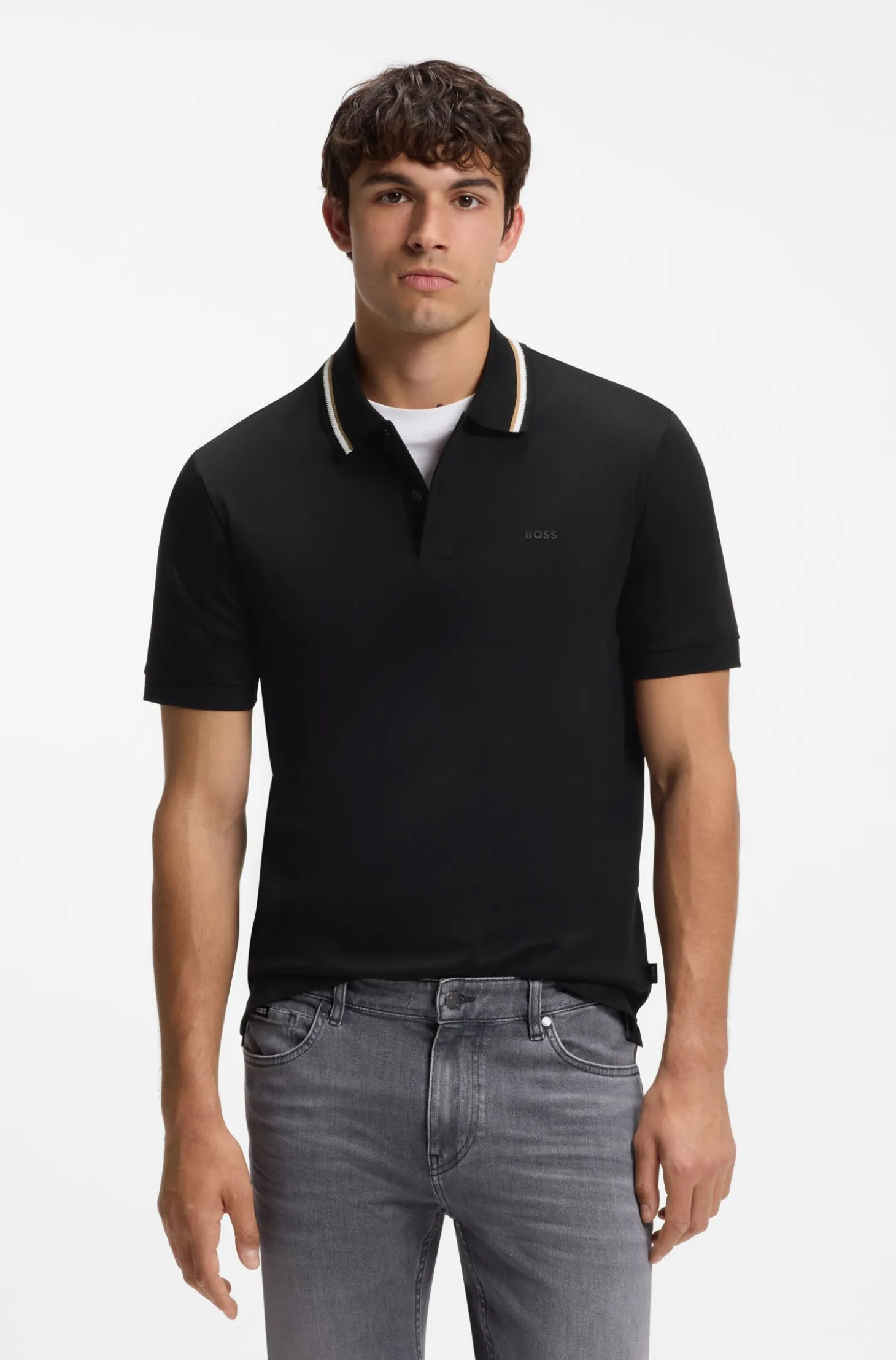 Slim-Fit Poloshirt aus Baumwolle mit gestreiftem Kragen