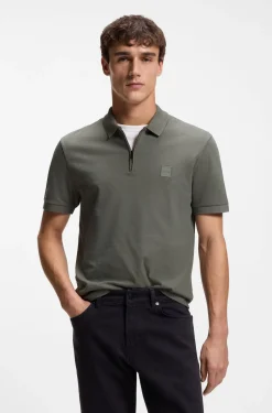 Slim-Fit Poloshirt aus Stretch-Baumwolle mit Reißverschluss