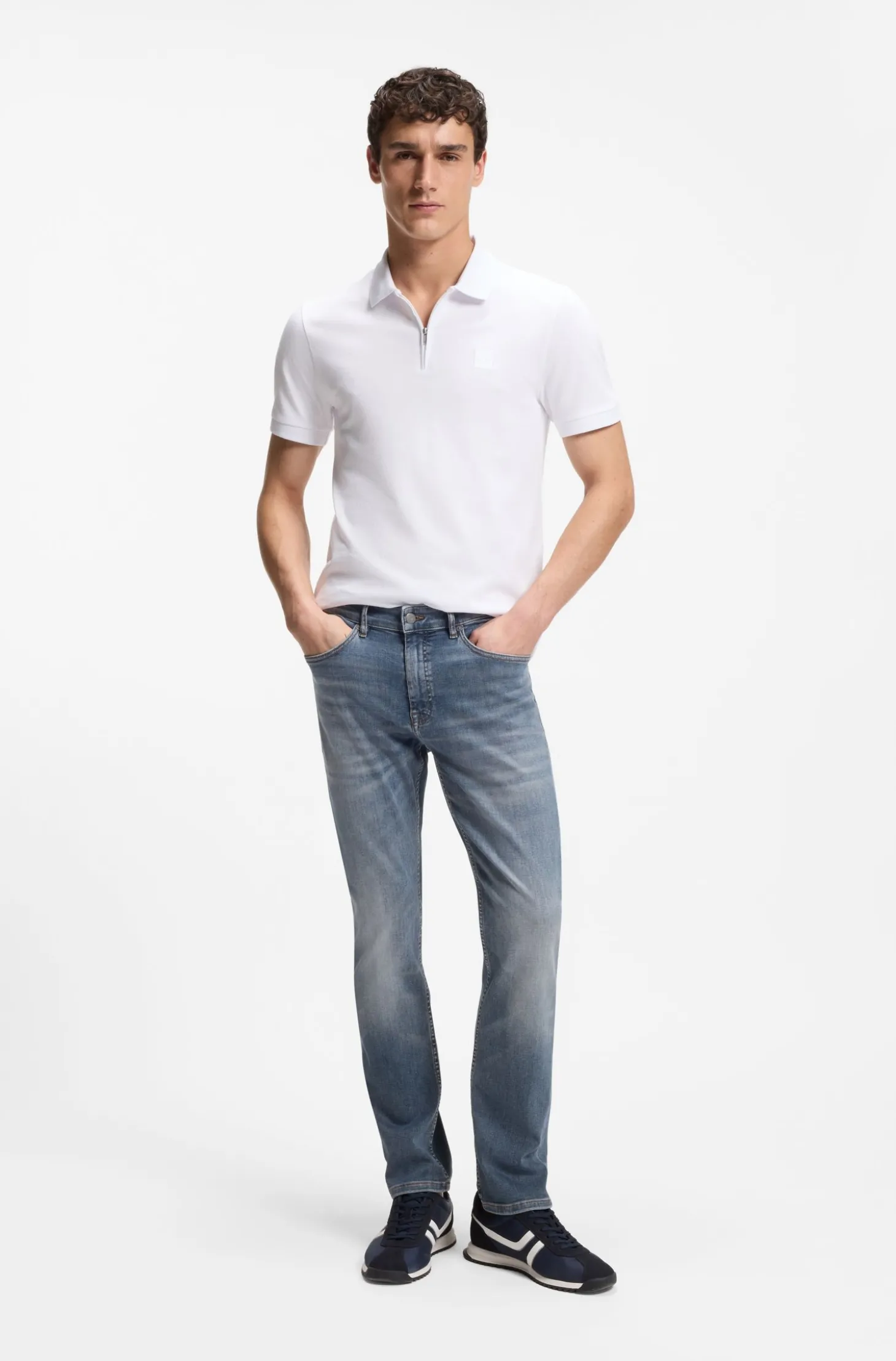 Slim-Fit Poloshirt aus Stretch-Baumwolle mit Reißverschluss