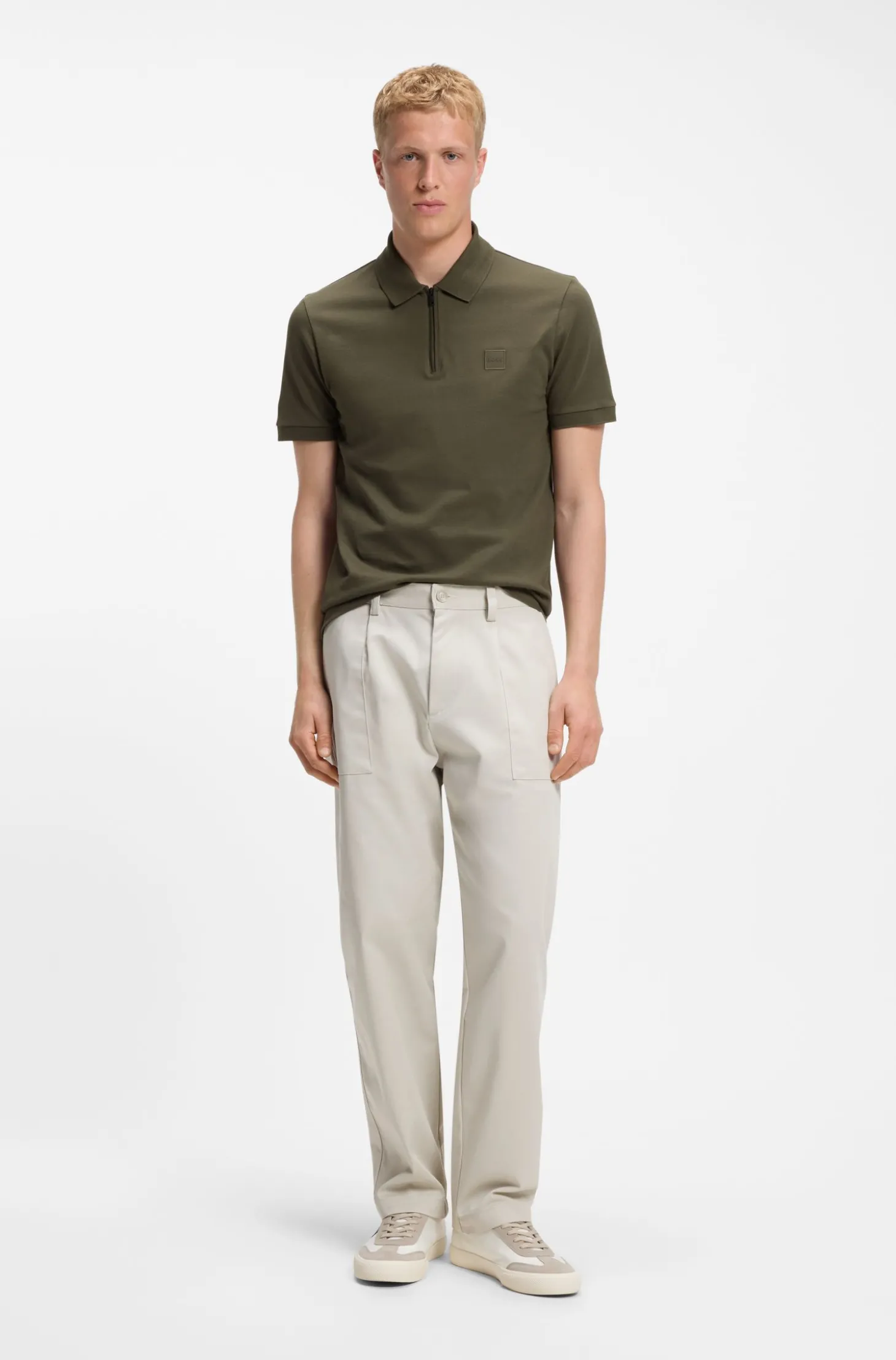 Slim-Fit Poloshirt aus Stretch-Baumwolle mit Reißverschluss