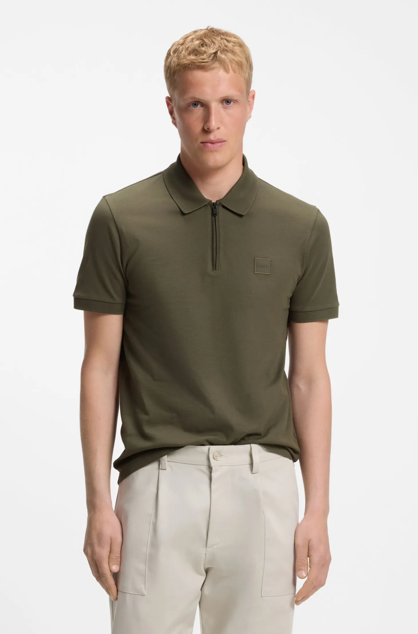 Slim-Fit Poloshirt aus Stretch-Baumwolle mit Reißverschluss