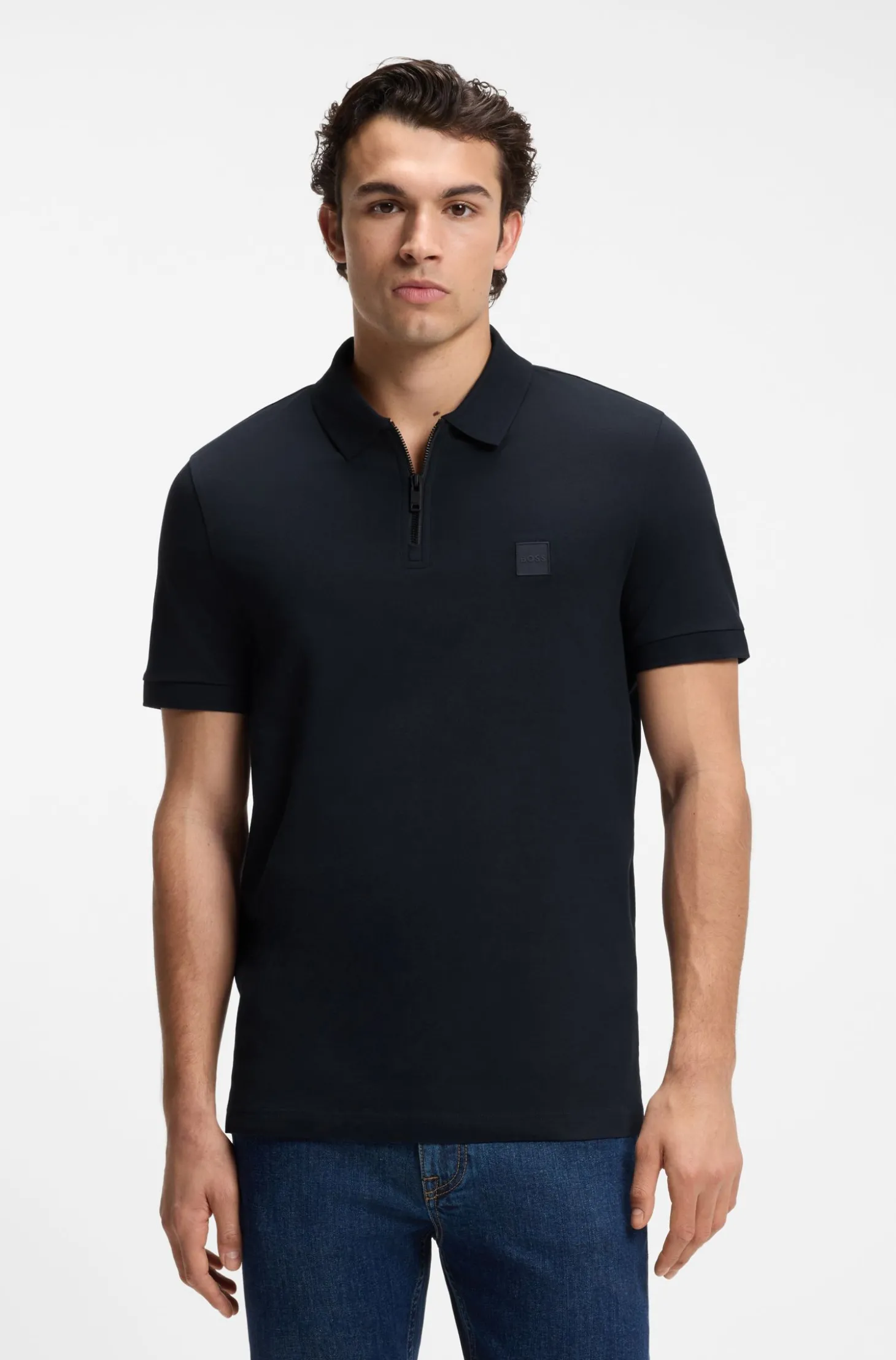 Slim-Fit Poloshirt aus Stretch-Baumwolle mit Reißverschluss