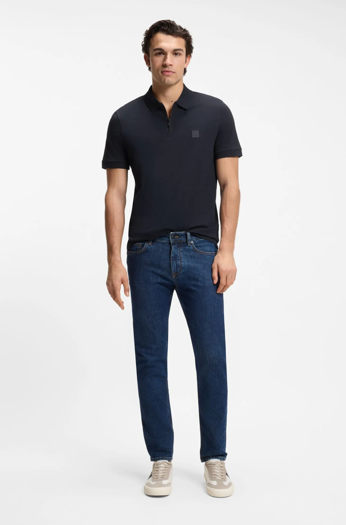 Slim-Fit Poloshirt aus Stretch-Baumwolle mit Reißverschluss
