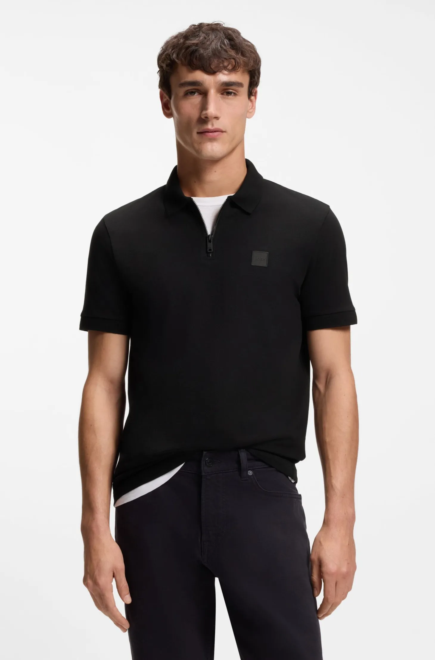 Slim-Fit Poloshirt aus Stretch-Baumwolle mit Reißverschluss
