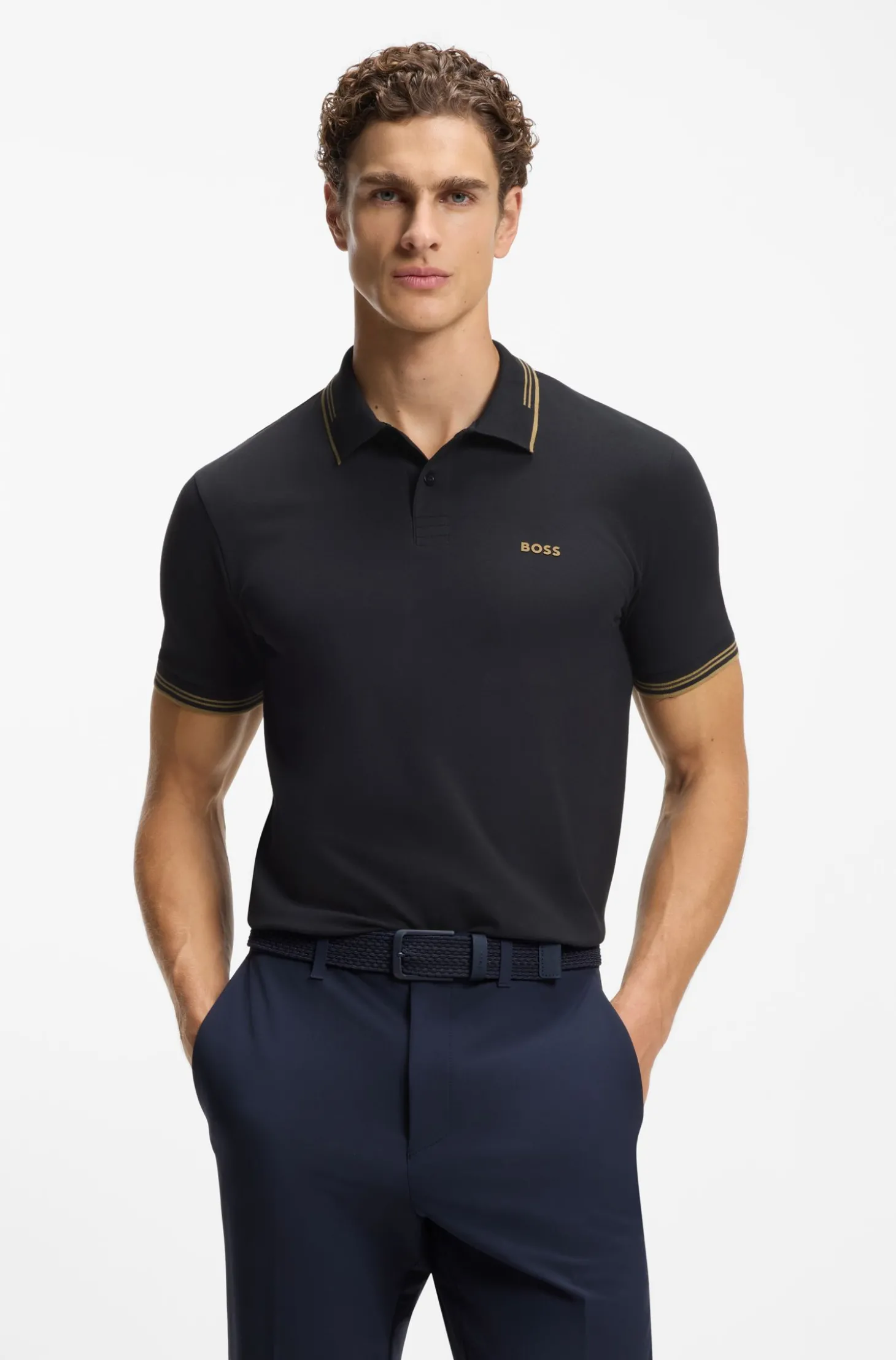 Slim-Fit Poloshirt mit Kontraststreifen-Details