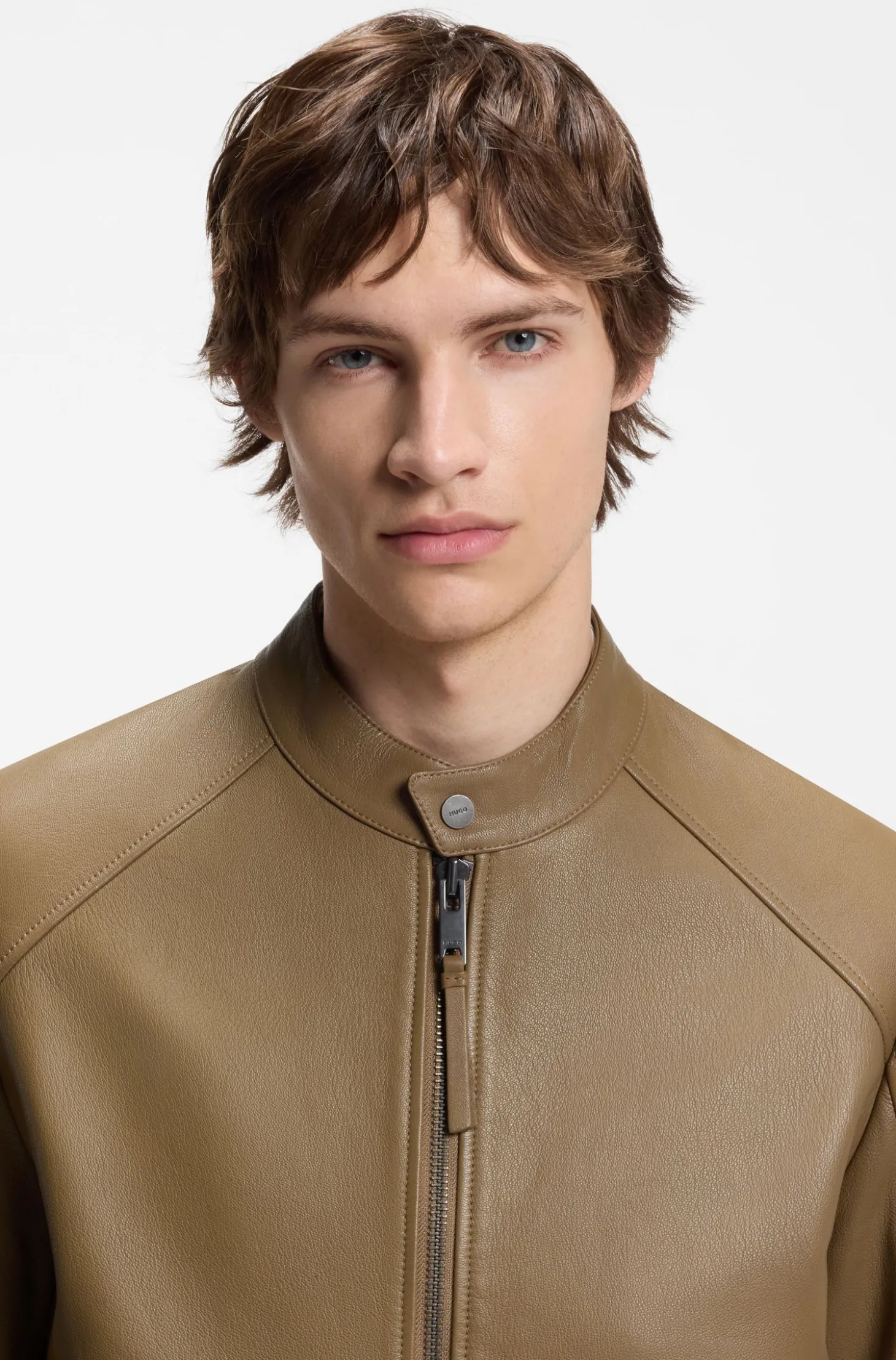 Slim-Fit Racer-Jacke aus Glattleder