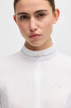Slim-Fit Reitsport-Turnierbluse mit Kristall-Details