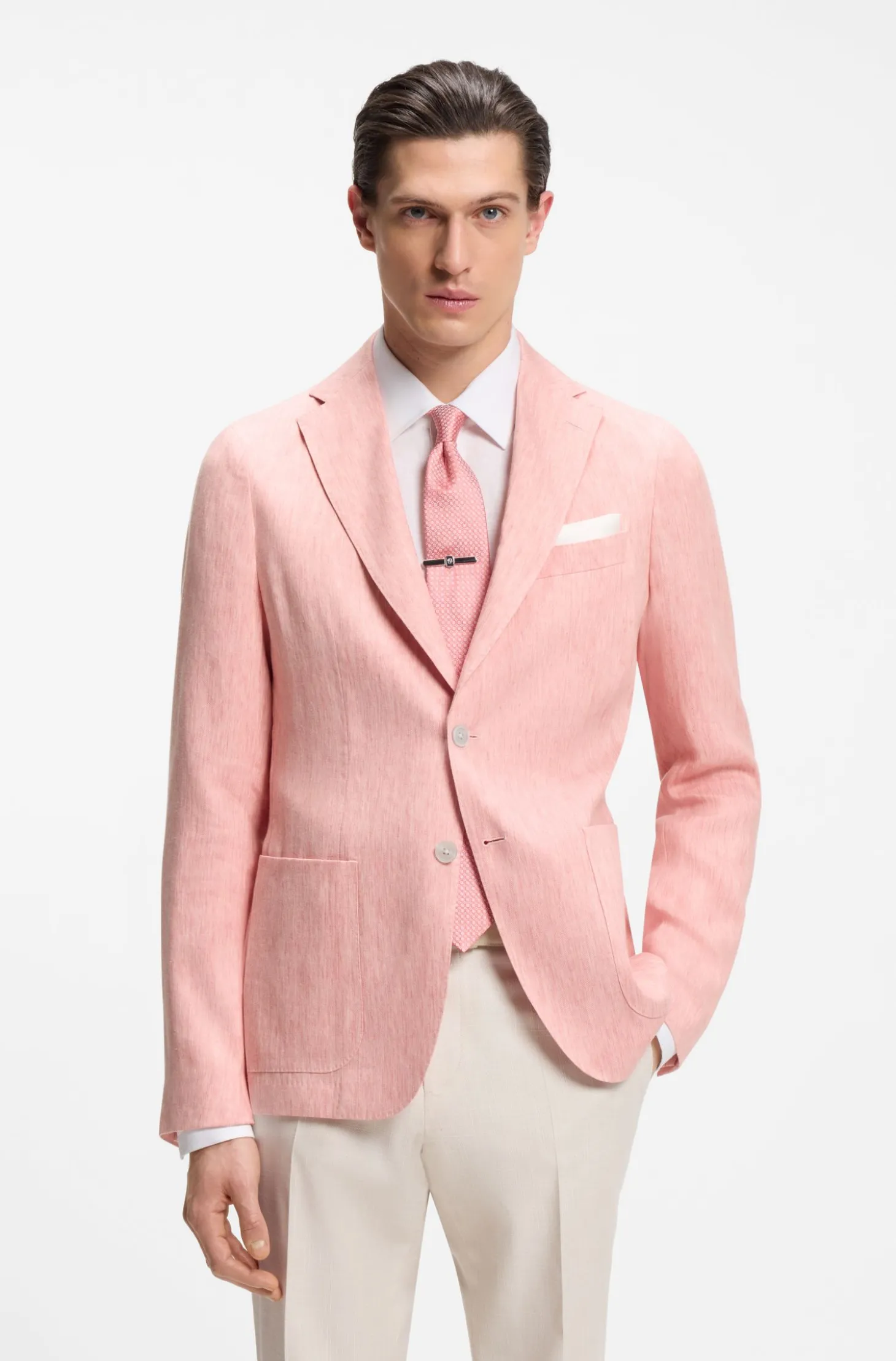 Slim-Fit Sakko aus fein gemustertem Leinen-Mix